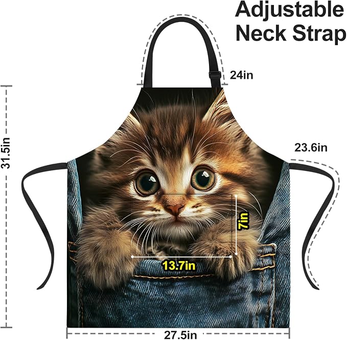 Funny Cat Apron with 2 Pockets Waterproof for Men Women Kitchen Garden Decor - Image 2