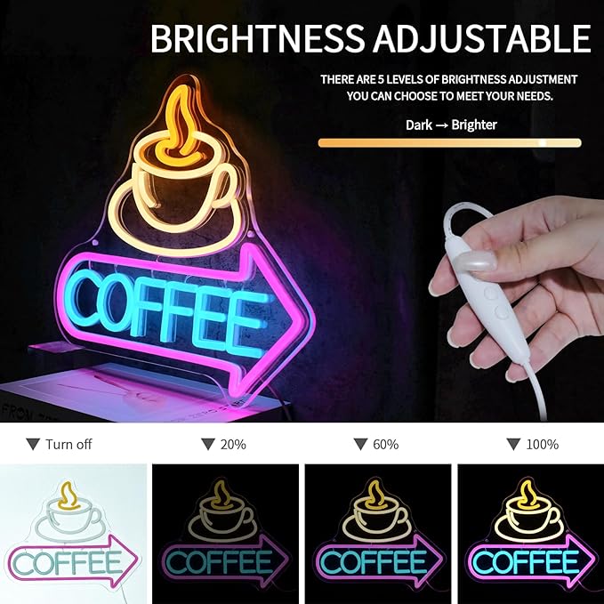 Coffee Neon Sign for Wall Decor Dimmable Coffee Bar Led Light Signs Coffee Business Neon Signs for Cafe Neon Light for Man Cave Coffee Shop Kitchen Club Party Restaurant Home Bar Gifts