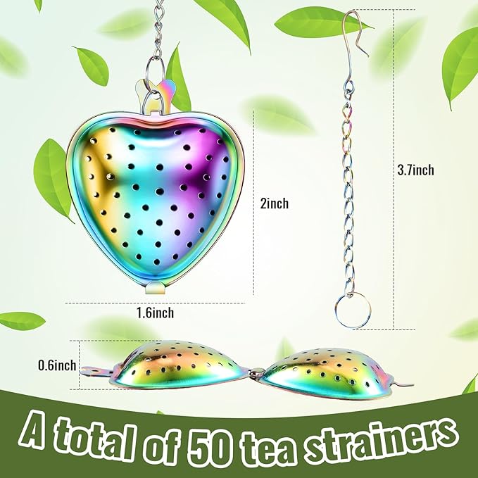 Sumind 25 Pcs Heart Tea Strainer Stainless Steel Ball Infuser Loose Leaf Steeper Interval Diffuser Mesh Filters with Extended Chain Hook for Cup Bottle Tea Party Wedding Bridal Shower (Various)