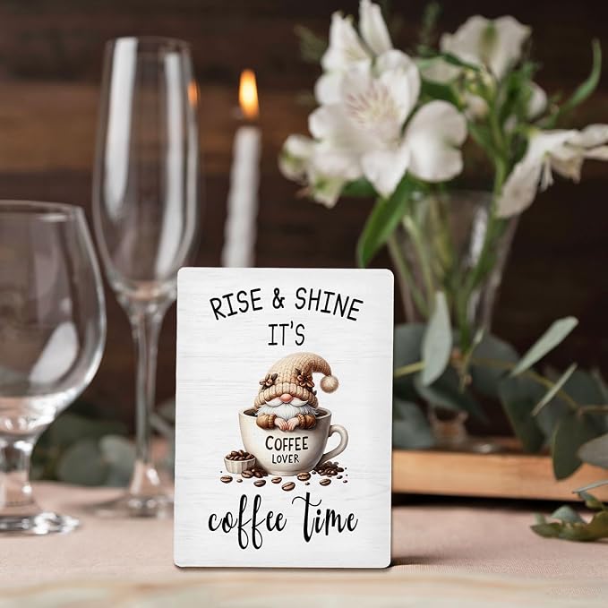 Coffee Bar Sign, Gnome Coffee Cup Wooden Stand Sign 5"X7", Espresso Lovers Gifts Signs Decorations for Cafe Coffees Station Shop Home Kitchen Table Desk Decor(5x7 Inch) - Image 5