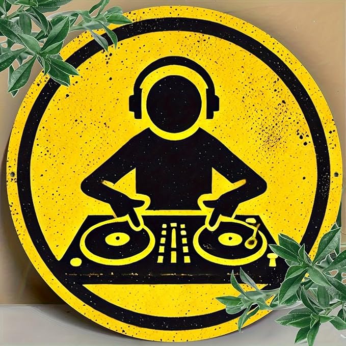 1pc Vintage DJ Themed Iron Sign, 8x8 inches, Circular Wall Art, Multipurpose Home/Room/Restaurant/Bar/Café/Garage Decor, Wall Hanging, No Electricity Needed - Image 3