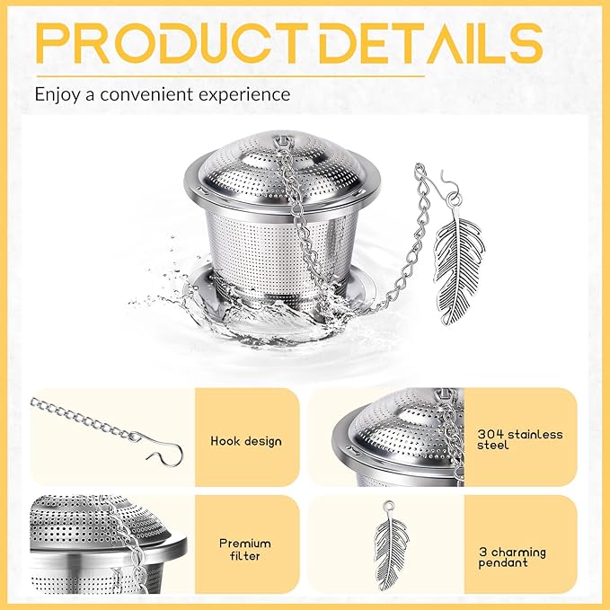3 Sets Tea Infusers Steeper for Loose Leaf Tea Holder Stainless Steel Tea Ball Mesh Strainer Filters with Drip Trays and Pendant(Forest Style)