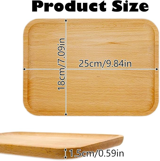6 Pack Solid Wood Serving Platters and Trays of Natural Wood with Edge,Rectangular Avoid Sliding and Spilling Food (6pcs * 10x7 Inch)