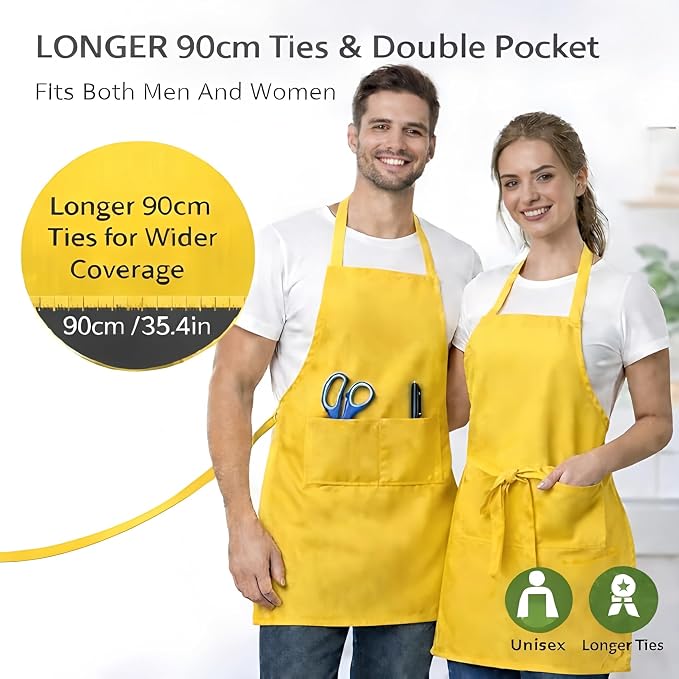 8 Pack Aprons Bulk with Pockets, Unisex Apron with Extra Long Ties for Chef, Cooking Classes, Painting, BBQ - Image 4
