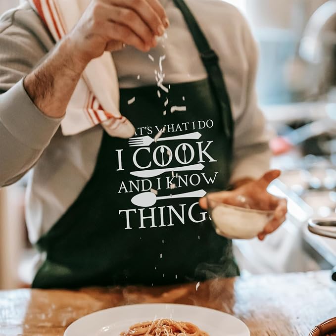 Chef Aprons for Men Women with Pockets, Kitchen Apron for Cooking Grilling Gifts for Dad Mom Birthday Christmas - Image 2