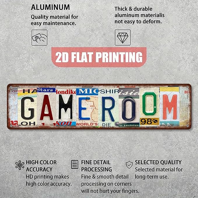 Saraheve Vintage Metal Game Room Decor Sign - 16x4" License Plate Style Wall Art - Easy to Hang Gaming Room Accessories & Decor Gift for Teen Boy Room and Man Cave - Image 3