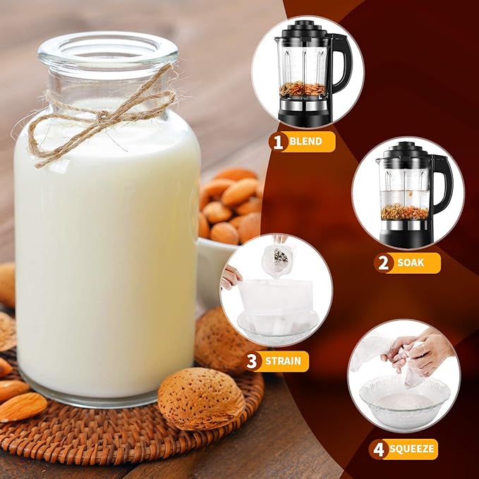 SCENGCLOS Nut Milk Bags, 12"x12", 2 Pack, Reusable Nylon Food Strainer, Multi-use Food Grade Filter for Almond Milk, Juice, Tea, Cold Brew Coffee(1x200 Micron & 1x125 Micron)