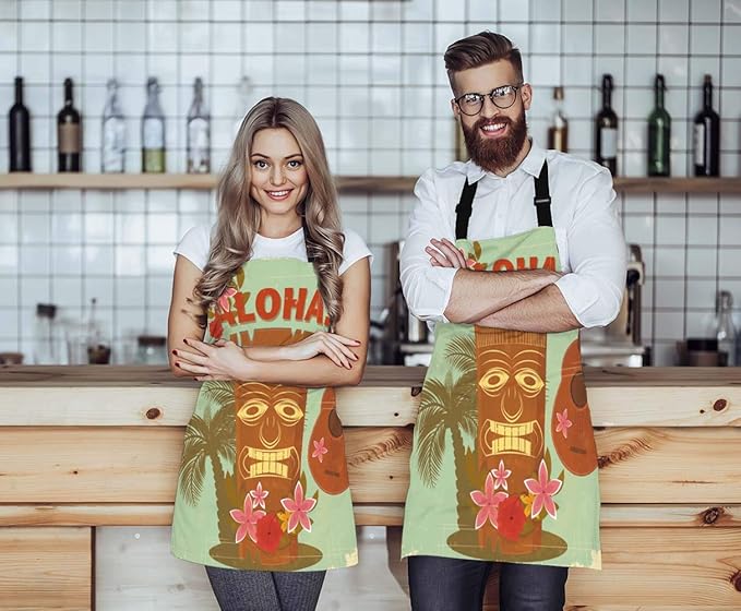 WONDERTIFY Hawaiian Style Apron,Seaside Palm Trees and Beautiful Flowers Bib Apron with Adjustable Neck for Men Women,Suitable for Home Kitchen Cooking Waitress Chef Grill Bistro Baking BBQ Apron