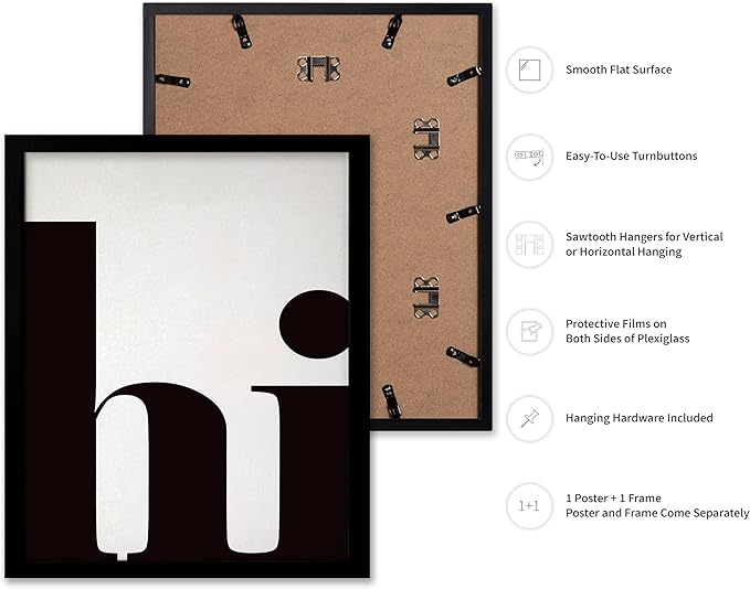 Poster Master Vintage Minimalist Poster - Retro Typography Print - Hi, Greeting, Plain, Modern, Simple - Gift for Artist, Friend - Wall Decor for Living Room, Office, Dorm, 11x14 Black Framed