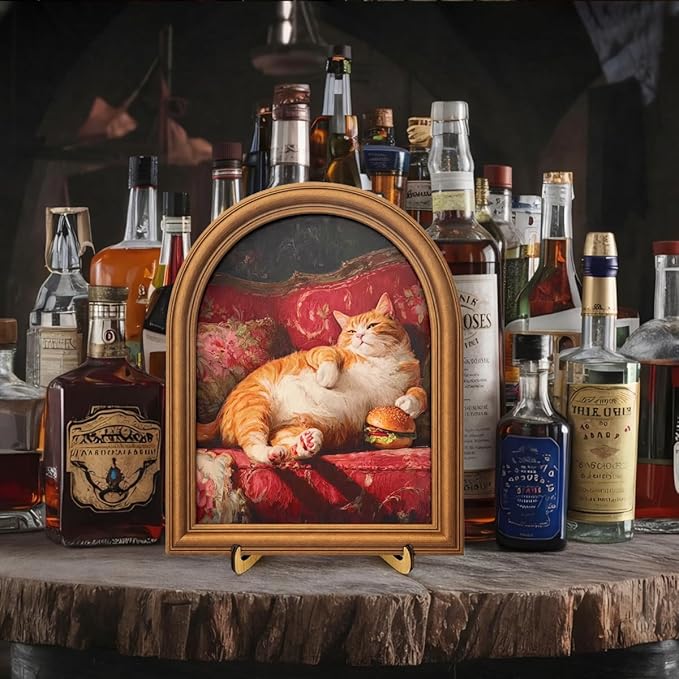 3D Funny Lazy Cat Wall Art Sign for Kitchen Decor, Food Lover Cat Portrait Wall Decor, 8x10 Inch