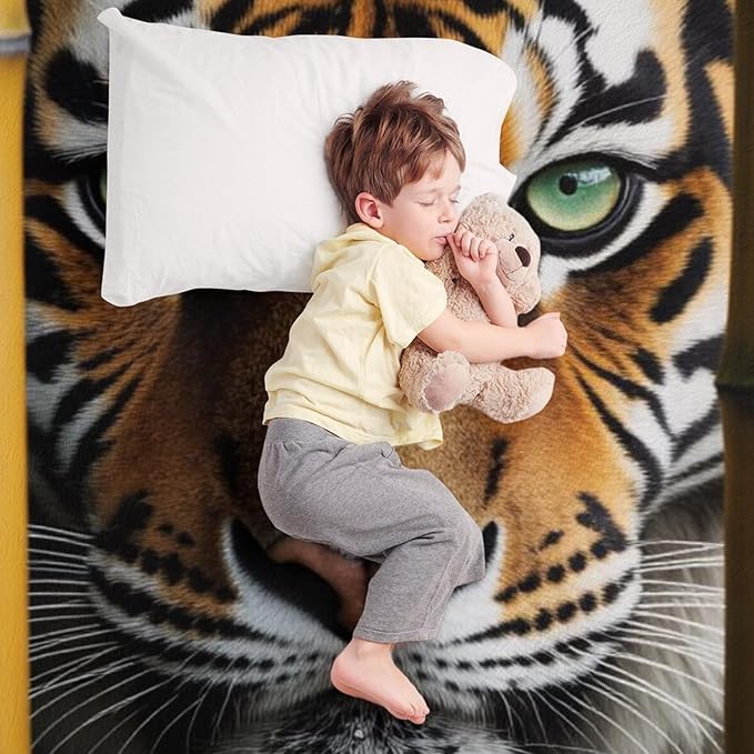 Beautiful Tiger Bamboo Eye Nose Super Soft Throw Blanket, Rustic Whisker Orange Flannel Fleece Decorative Throw for Sofa Couch Bedroom Decor Outdoor Use 50"x60"