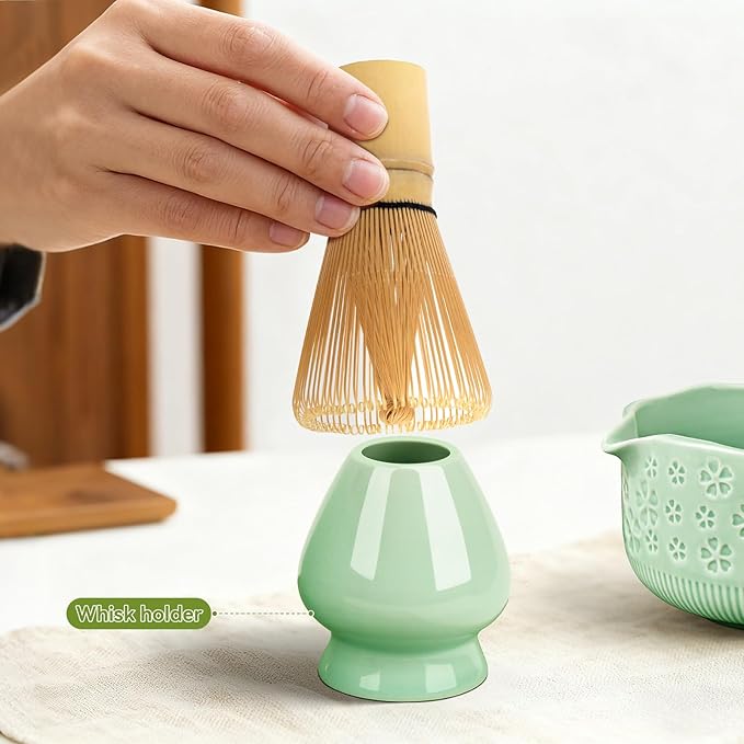 Matcha Whisk Set, 7 Pcs Matcha Making Kit with Matcha Bowl, Matcha Whisk and Holder, Bamboo Scoop, Scoop Rest, Sifter and Tea Towel，Gifts for Christmas Birthday