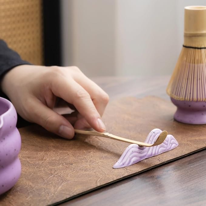 7Pcs Japanese Matcha Tea Set, Matcha Kit with Matcha Bowl (with Pouring Spout), Matcha Whisk, Whisk Holder, Strainer - Elegant Matcha Set for Gifting and Personal Use, Gift Box Packaging (Purple;)