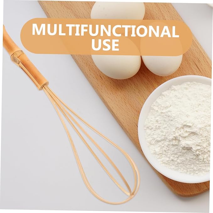 Manual Egg Beater Bamboo Handle Multipurpose Kitchen Whisk for Egg Dough Flour Comfortable to Hold Dishwasher Safe