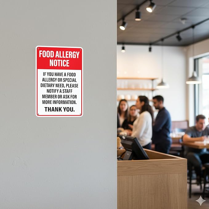 Food Allergy Notice Sign for Restaurants, Food Trucks, Cafes, Aluminum Safety Notice Sign, 12" x 8" - Image 6