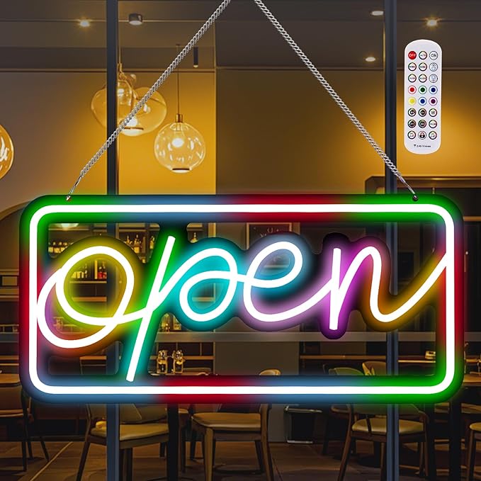 Led Open Sign for Business,Colorful and High Brightness LED And Remote Control, Applicable to Walls Window Bar Shop Hotel, Coffee Salons, etc. (5V USB Power Supply/16.2 * 7.7 inches)