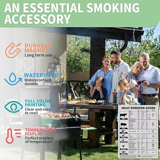 Meat Temperature Magnet,BBQ Smoking Guide Chart,Barbeque Accessories,Grilling Temperature Chart,Perfect for BBQ Lovers,Grilling,Smoking Accessories