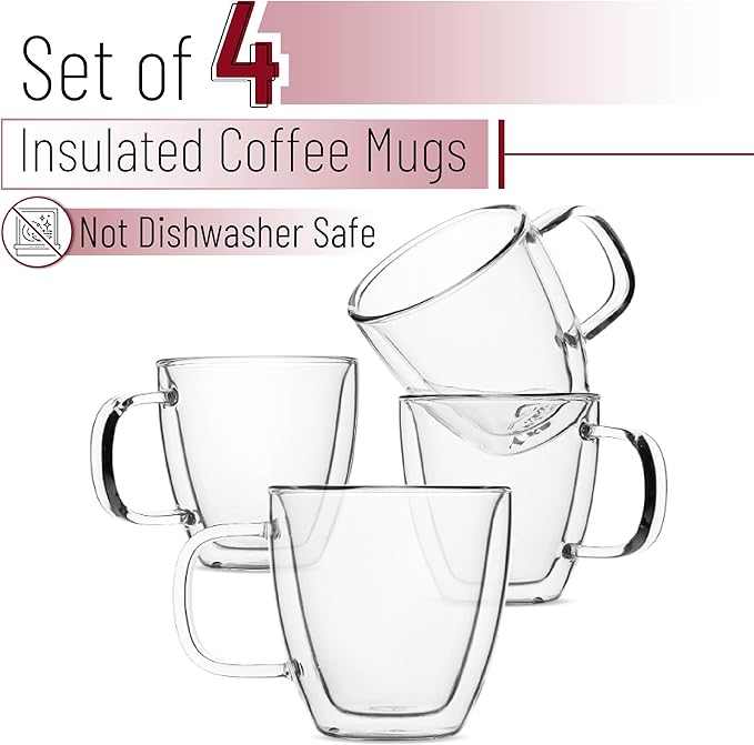 BTaT- Double Walled Espresso Cups, 5 oz, Set of 4, Clear Coffee Mugs, Double Wall Insulated Espresso Cups, Small Coffee Mugs for Tea, Lattes, Macchiatos, Hot & Cold Beverages, Microwave Safe