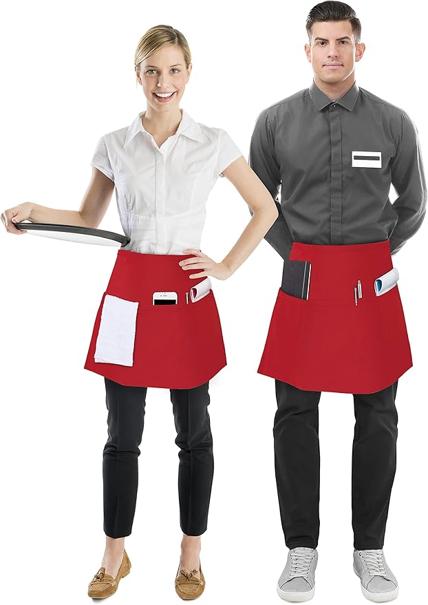 Utopia Wear 4 Pack Server Aprons with 3 Pockets, Waiter and Waitress Waist Aprons for Women with Pockets, Men Short Aprons