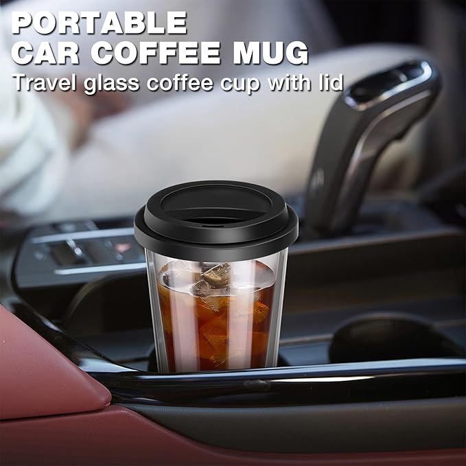 2 Pack Double Walled Insulated Coffee Mugs with Silicone Lids, 12 OZ Reusable Coffee Cups, Cappuccino, Tea, Latte, Iced Coffee Cups, Travel Mugs, Heat Resistant