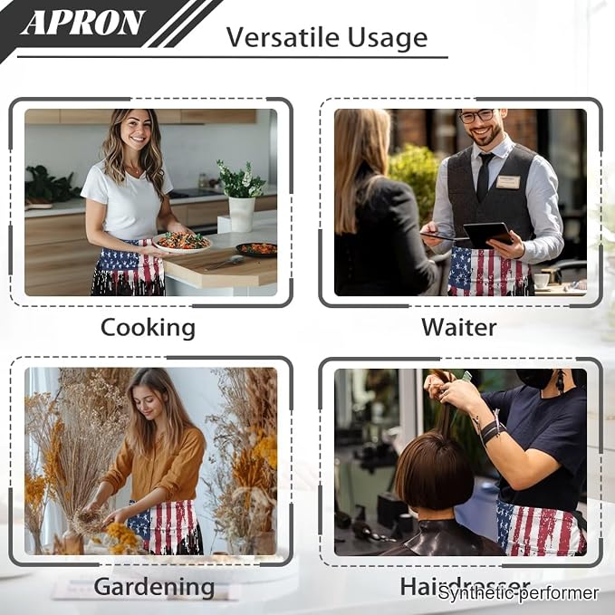 Waist Apron with 3 Pockets Waterproof 13 Inch Short Half Waist Aprons Women Men Server Aprons Waitress Waiter Apron - Image 5