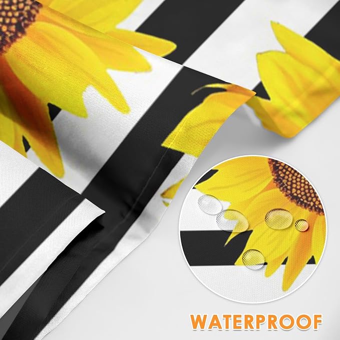 Britimes Apron with Pockets, 32x28 inch, for Women Men, Black White Flower | Sunflowers Striped Waterproof Adjustable Bib Aprons for Kitchen Cooking Baking Painting Gardening - Image 3