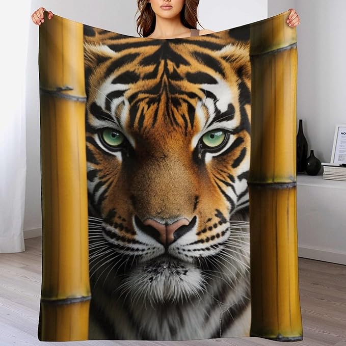 Beautiful Tiger Bamboo Eye Nose Super Soft Throw Blanket, Rustic Whisker Orange Flannel Fleece Decorative Throw for Sofa Couch Bedroom Decor Outdoor Use 40"x50"