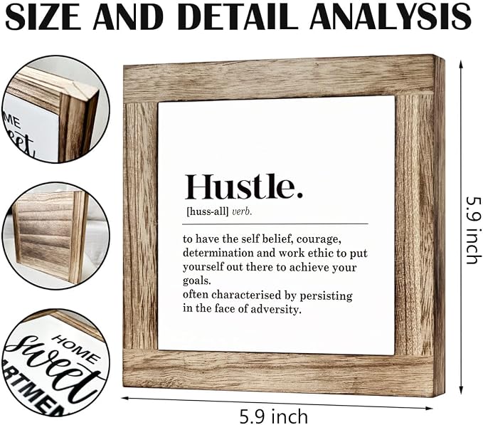 Hustle Definition Sign - Wooden Box Sign for Office, Classroom & Bedroom Decor - Motivational Desk Art - Farmhouse Style - Image 2