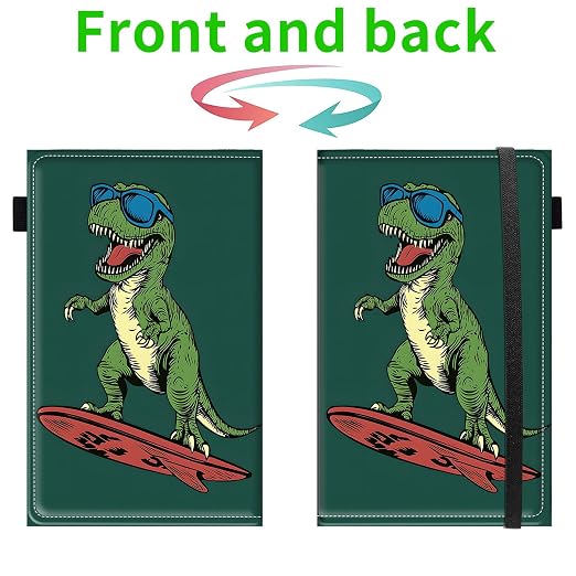 Server Books for Waitress, 5x9 Inch Waitstaff Server Order Pads, 11 Large Pockets, Cute PU Leather Waitress Book Server Wallet with Elastic Band Fit Server Apron,Surfing Dinosaur - Image 2