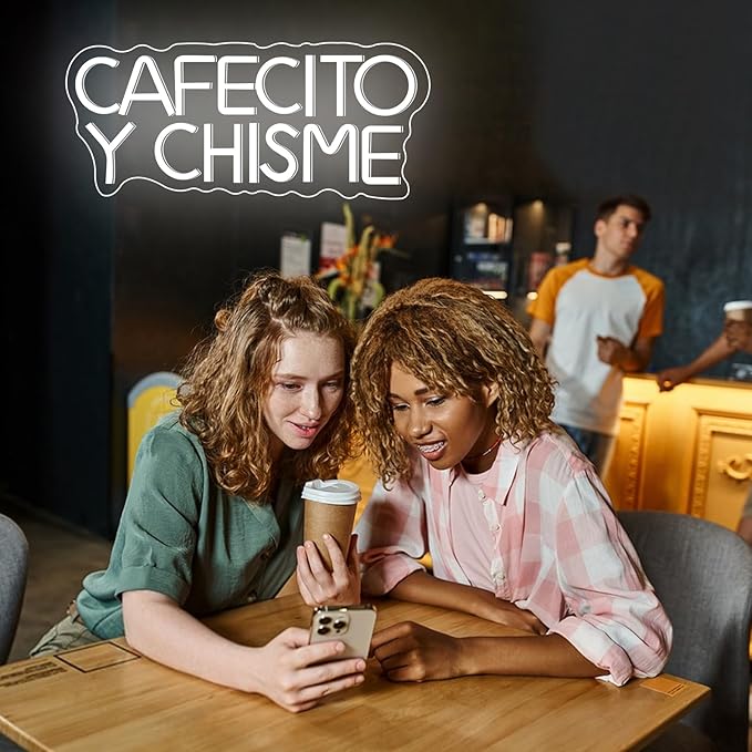 Cafecito Y Chisme Neon Sign Dimmable Cafecito Y Chisme Neon Light Gifts for Mexican Women Multipurpose LED Night Light for Coffee Lover Gifts Home Kitchen Decoration