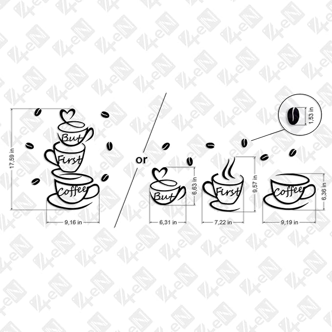 4eN But First Coffee Wall Sign – Modern MDF Wooden Wall Decor for Kitchen & Coffee Bar – Stylish Cafe & Coffee Corner Decoration-11 Pieces