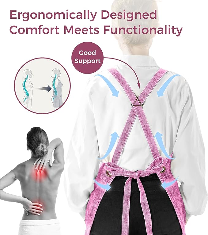 Denim Apron with Pockets for Hair Stylist Gardening Craftsmen Barista Women Hairdresser Jean Work Apron Cross Straps