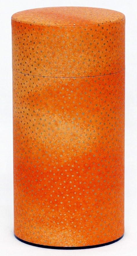Washi Paper Tea Tin Canister: Long 7oz (200g) Dotted Orange (#5), Japan