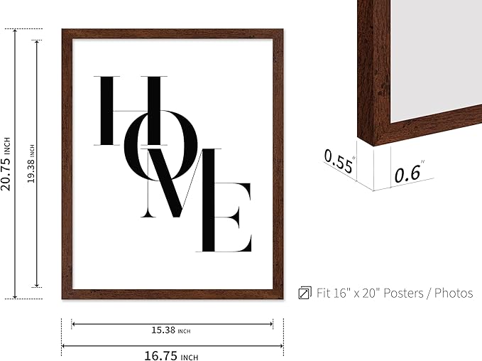 Poster Master Vintage Unique Poster - Retro Minimalist Print - Home, Letters, Typography, Black and White, Simple - Gift for Artist, Friend - Wall Decor for Living Room, Dorm, 16x20 Brown Framed