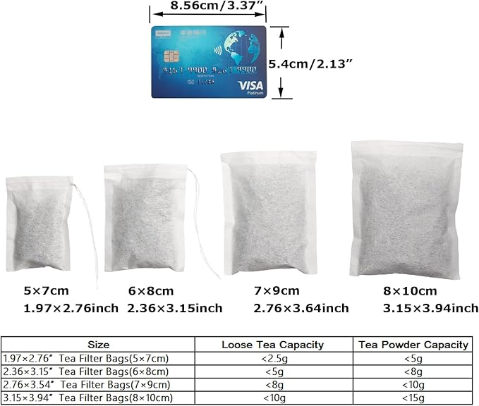 Eketirry 100pcs Tea Filter Bags for Loose Tea, Empty Tea Bags, Natural Wood Pulp Paper Material, Disposable Unbleached Tea Filter Bags with Drawstring for Loose Tea (White, 2.76 x3.64 inch)