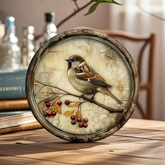 A Vintage Bird with a Cherry Round Wooden Sign, 8X8 Inches,Printed Wooden Wall Art, Suitable for Home, Kitchen, Garden, And Office Decor - The Perfect Holiday Gift. by Unknown