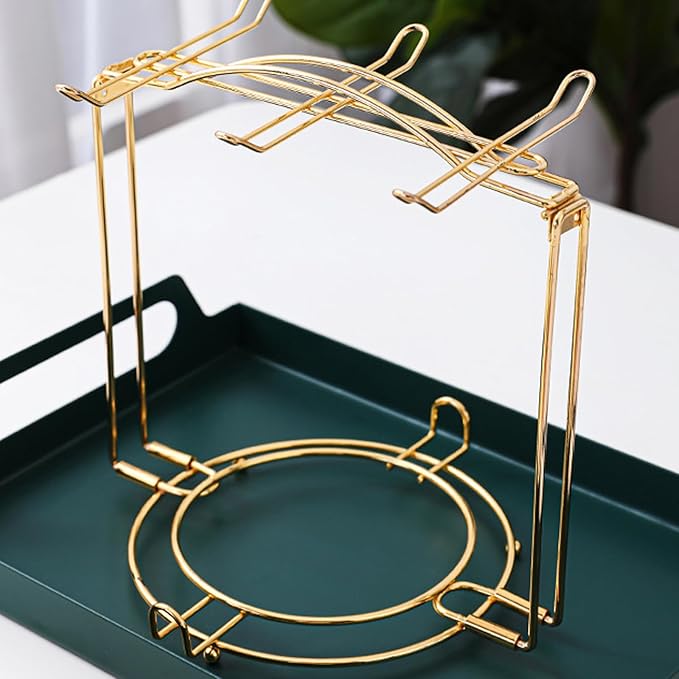 Tea Cups Holder,Gold Metal Coffee Cup Tea Cups Rack,Foldable Organizer for Coffee Cup Spoon and Saucers