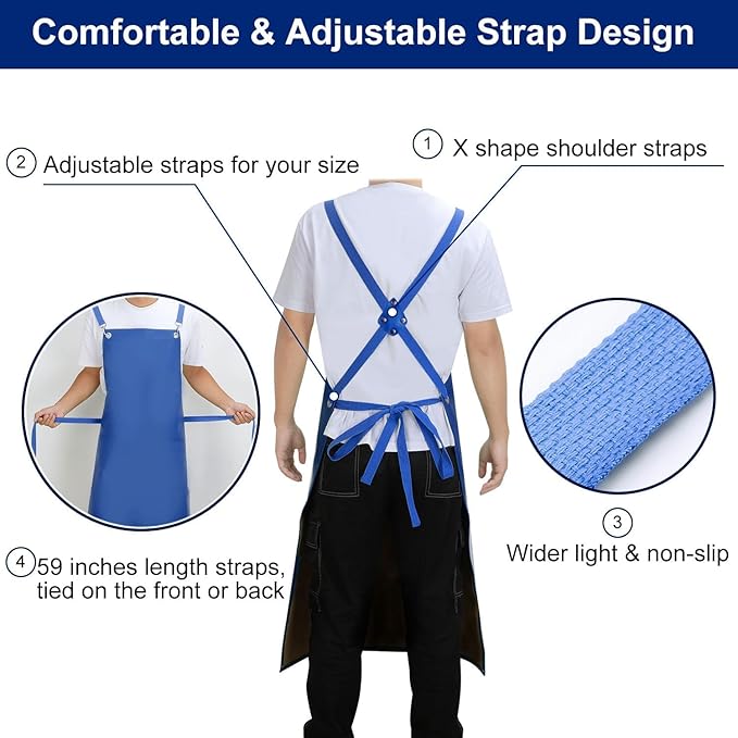 SHEOMERN 2 Pack Heavy Duty Vinyl Industrial Anti-Tear Apron, 43" x 26" Waterproof, Chemical Resistant, Blue, Unisex-Adults