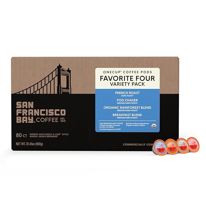 San Francisco Bay Compostable Coffee Pods - Original Variety Pack (80 Ct) K Cup Compatible including Keurig 2.0, French, Breakfast, Fog, Organic Rainforest