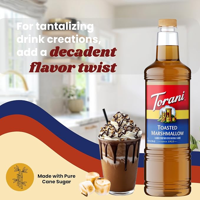 Torani Toasted Marshmallow Syrup 1 Liter Bottle with Pump Dispenser – Rich Coffee Flavoring Made with Pure Cane Sugar & Natural Flavors – Perfect for Lattes, Desserts & Beverages - Image 7