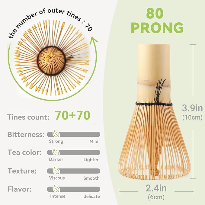 Bamboo Matcha Whisk 80/100/120 Prong, Traditional Japanese Chasen Matcha Stirrer -Authentic Japanese Bamboo Whisk For Matcha Tea (80prongs)