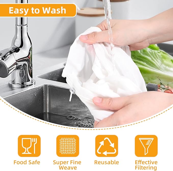 5 Pcs Premium Ultra Fine Mesh Strainer Bags with Stainless Steel Handle, Reusable Nut Milk Bags, Cheese Cloths for Straining Juice, NutMilk, Coffee, Thai Tea, Yogurt and Soup (Small)