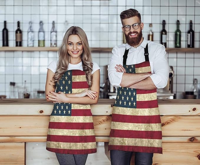 WONDERTIFY Rustic Usa Flag Vintage American Patriotic Us Flgas Apron, Bib Apron with Adjustable Neck for Men Women,Suitable for Home Kitchen Cooking Waitress Chef Grill Bistro Baking BBQ Apron