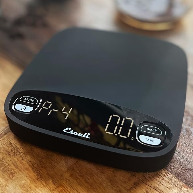 Escali Versi Coffee Scale with Timer, Weigh up to 6.6 lbs / 3,000 Grams, Rechargeable - Black, Standard
