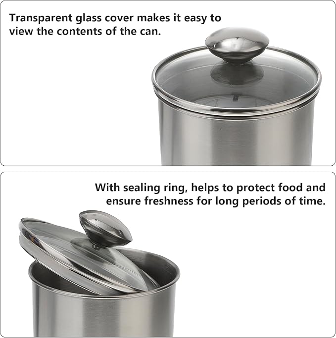 Cabilock 1750Ml stainless steel airtight food storage jar with clear lid for coffee beans, tea, sugar, flour, nuts, and snacks - kitchen counter canister
