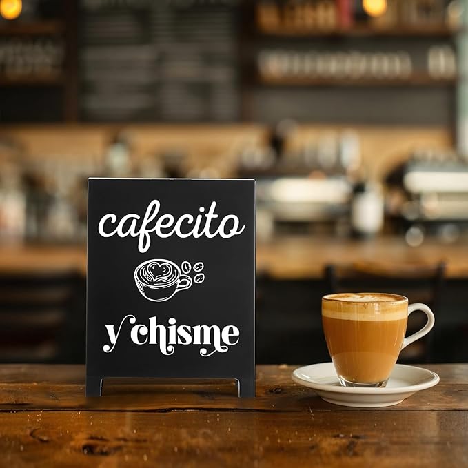 Cafecito Y Chisme Desk Decor Sign Retro Coffees Shop Table Display for Coffee Station Home Office Kitchen Bar Cafe Counter Bookshelf Christmas Gift for Coffees Lovers Barista Friends