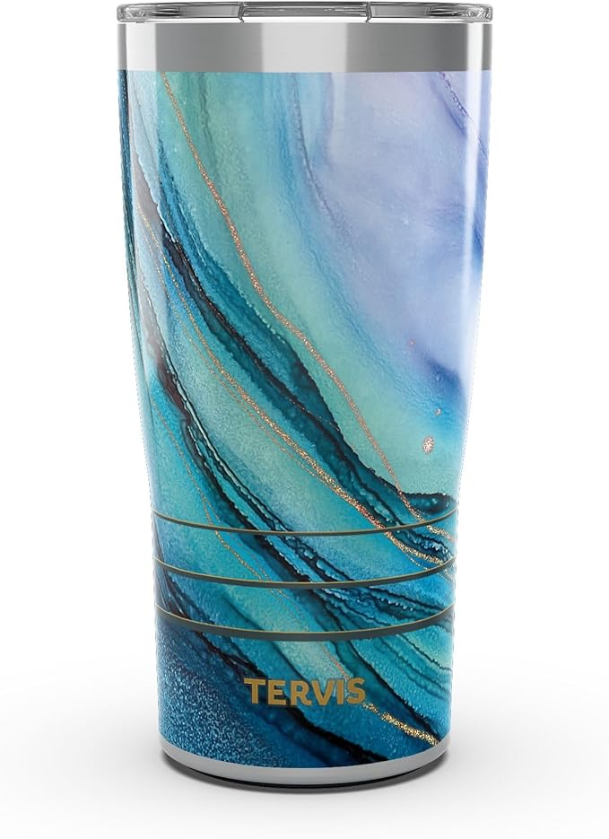 Tervis Traveler Inkreel - Teal Wave Made in USA Double Walled Insulated Tumbler Travel Cup Keeps Drinks Cold & Hot,