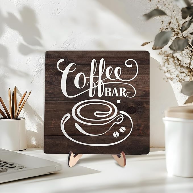 Vintage Coffee Bar Decor Sign,Rustic Wooden Plaque for Java Station, Kitchen,Cafe or Tea Corner,Funny Jave Gift for Coffee Lovers 5.9x5.9inch