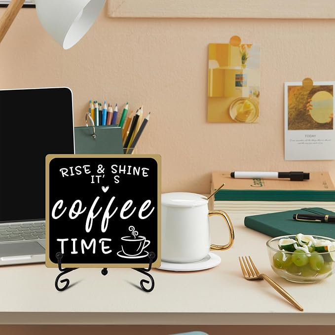 2Pcs Coffee Bar Sign Decorations, Black and White Coffee Sign Decor with Iron Stand Wooden Coffee Bar Decor Tabletop Shelf Accessories, Coffee Decorations for Coffee Bar Coffee Station Home Farmhouse - Image 6