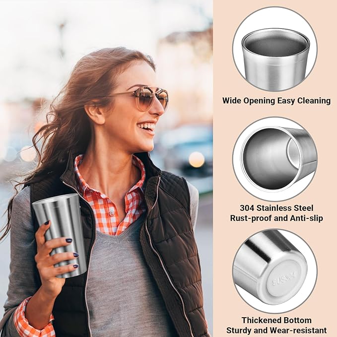 Stainless Steel Cups, 16 oz Insulated Tumbler, 12 Pack Double Wall Unbreakable Stackable Water Tumblers Insulated Metal Cup Premium Drinking Glasses for Travel Camping Home Outdoor
